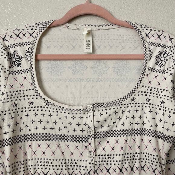 Skims Top Womens Large White Black Fair Isle Cropped Long Sleeve Knit Pajama - Picture 4 of 12
